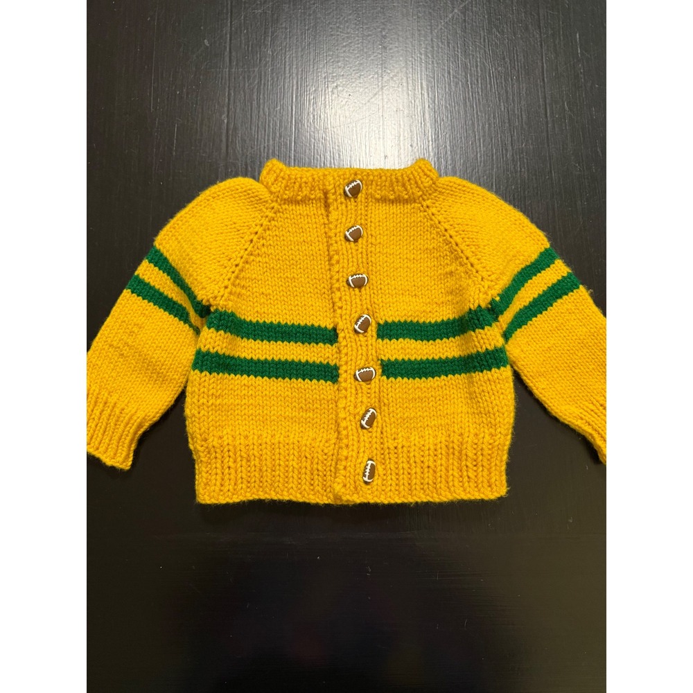 Handmade Kids Football Cardigan Packers Sweater Yellow Green Sports Button